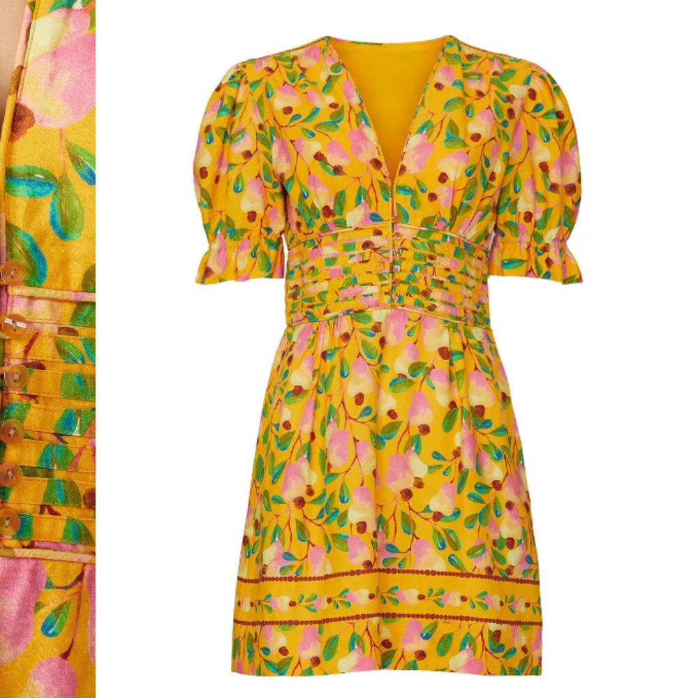 Farm Rio Mini Cashew Mini Dress, Yellow, Size M